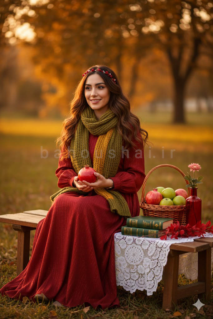 عکس یلدا یک خانم روی کت در طبیعت