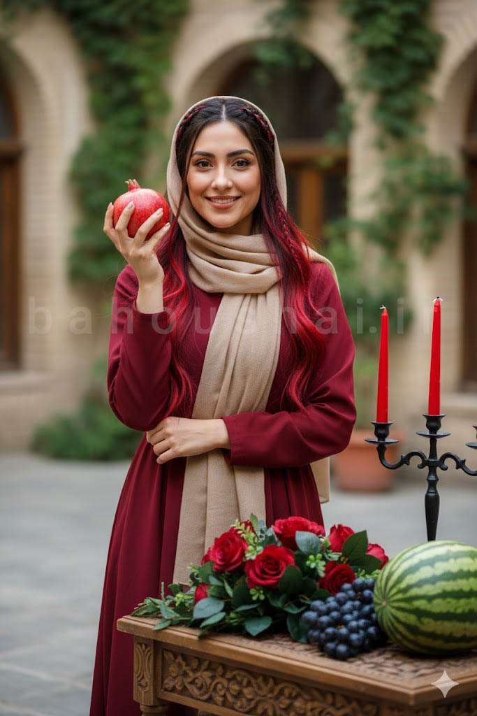 تصویر یلدا بانوی ایرانی با موی بافته در پاییز