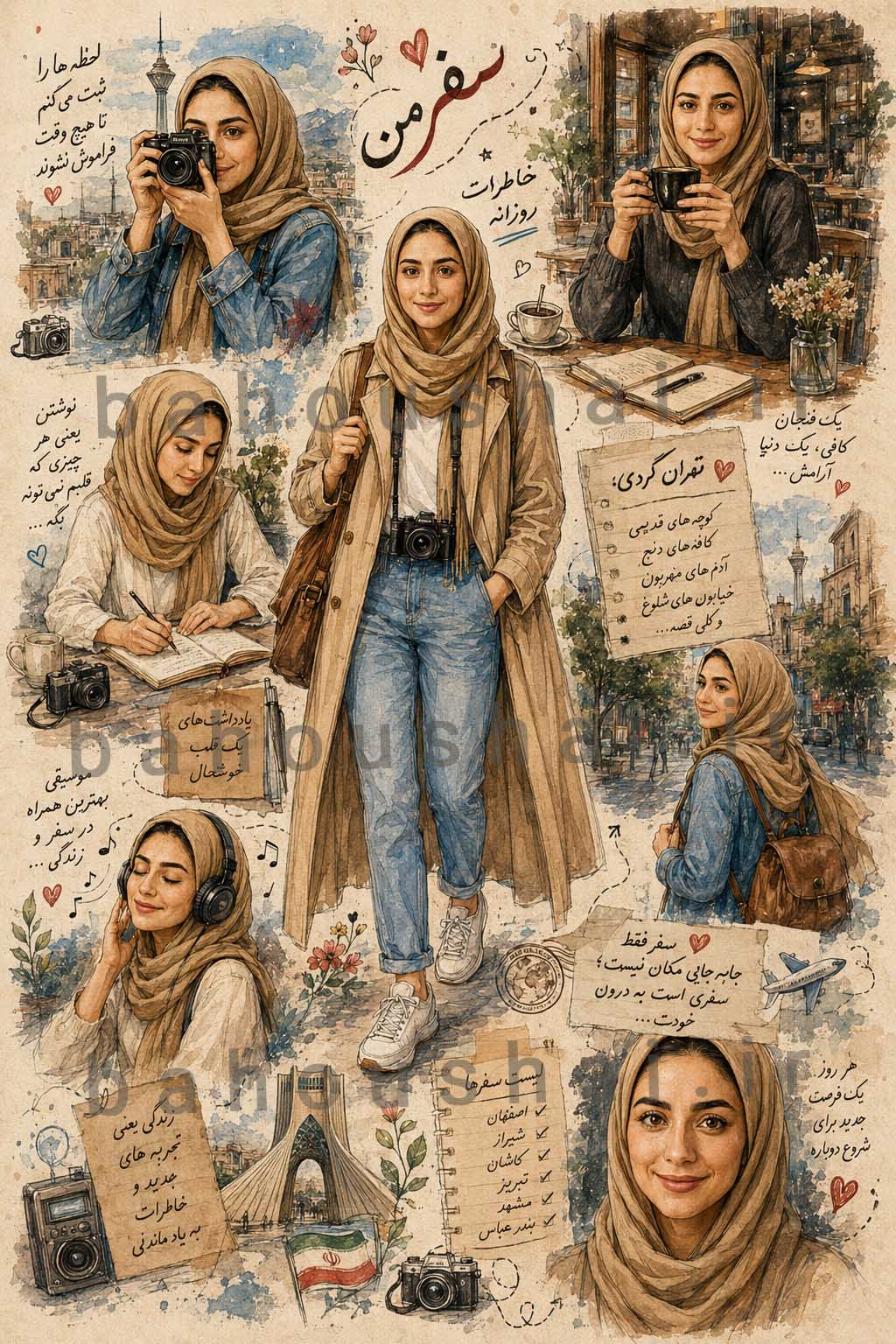 نمونه خروجی سایت چت جی پی تی زبان فارسی برای ساخت دفترچه خاطرات تصویری با هوش مصنوعی