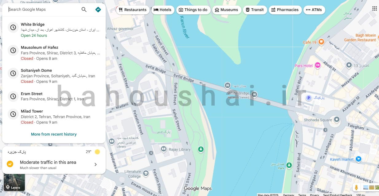 تصویر گوگل مپ پل سفید اهواز برای تصویر گوگل مپ ماسوله گیلان برای ساخت ویدیو سه بعدی با گوگل مپ