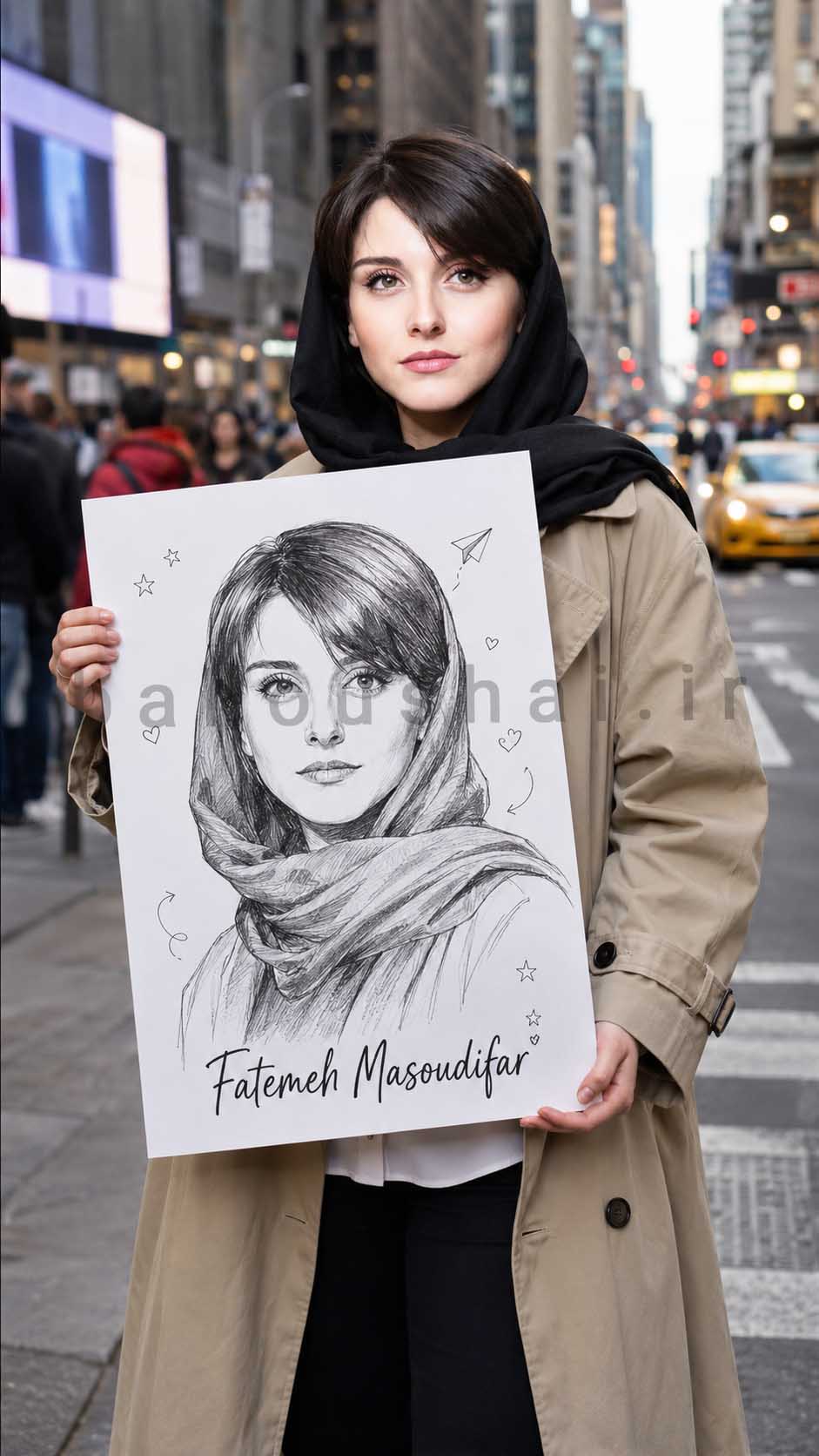 ساخت عکس با تابلوی نقاشی سیاه قلم با هوش مصنوعی برای فاطمه مسعودی‌ فر