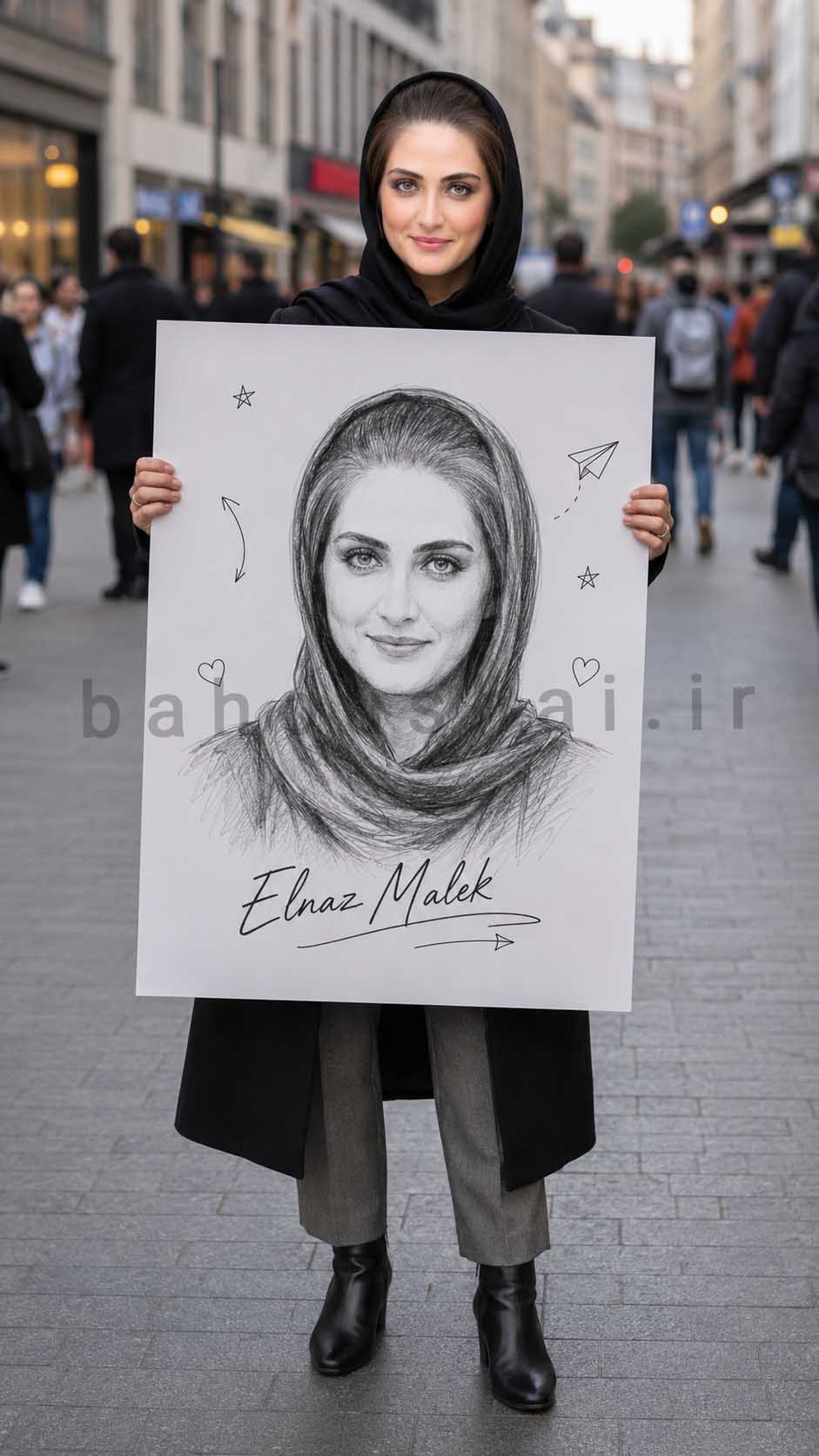 ساخت عکس با تابلوی نقاشی سیاه قلم با هوش مصنوعی برای الناز ملک
