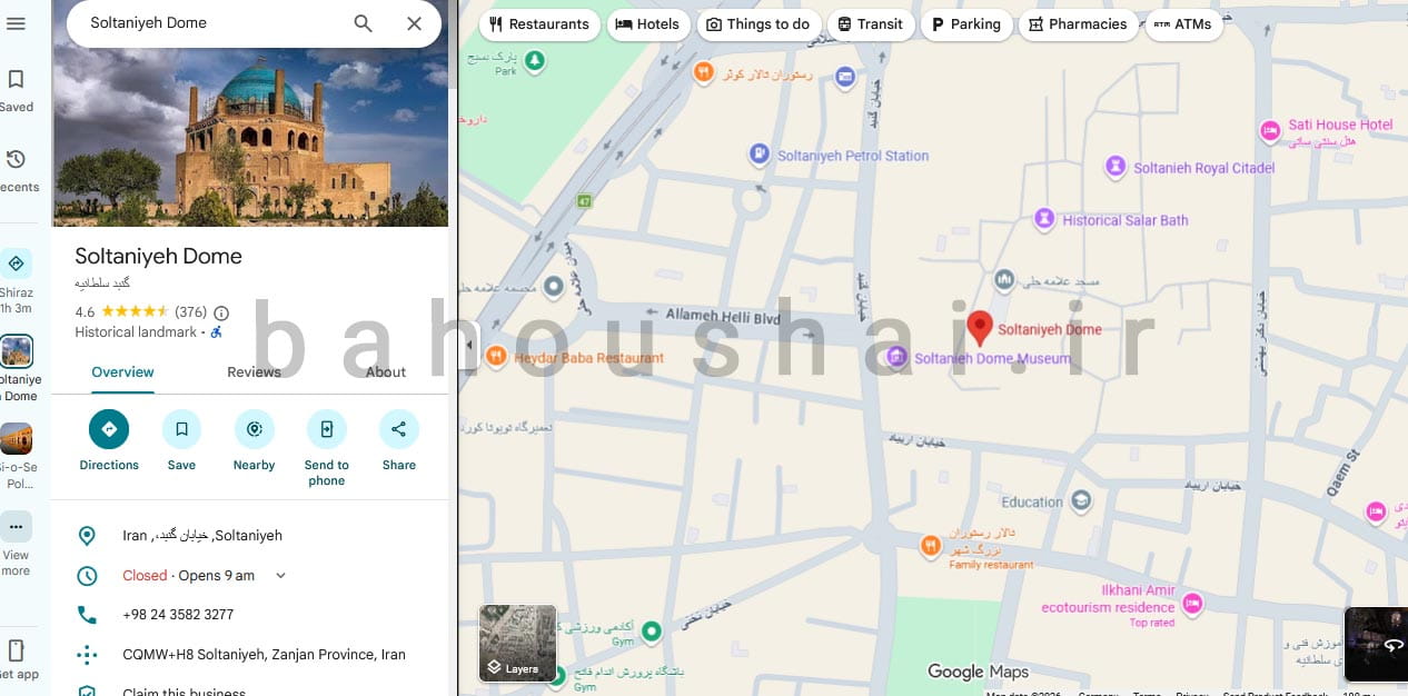 تصویر گوگل مپ گنبد سلطانیه زنجان برای ساخت ویدیو سه بعدی با گوگل مپ