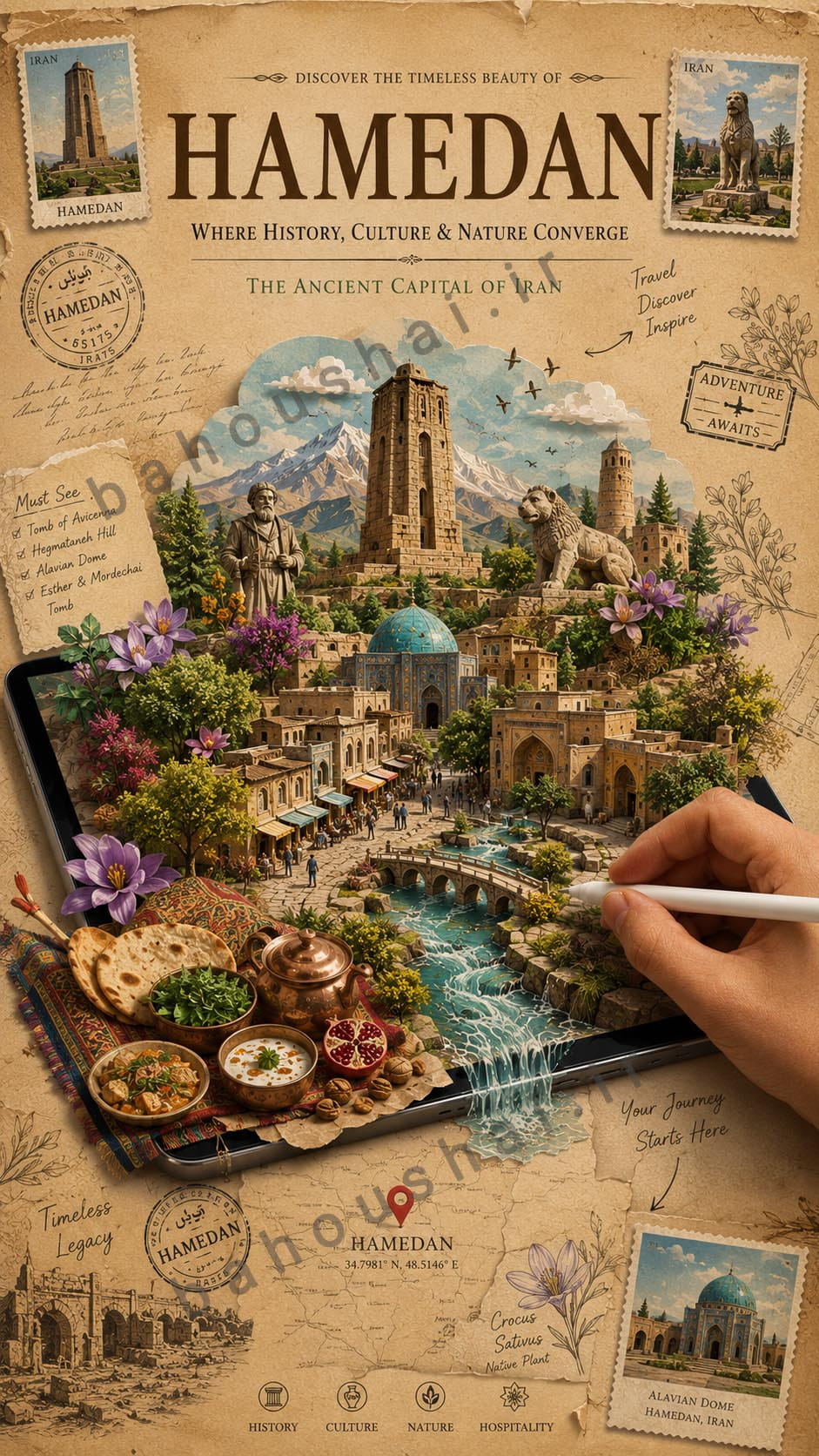 تولید پوستر گردشگری با هوش مصنوعی برای شهر همدان