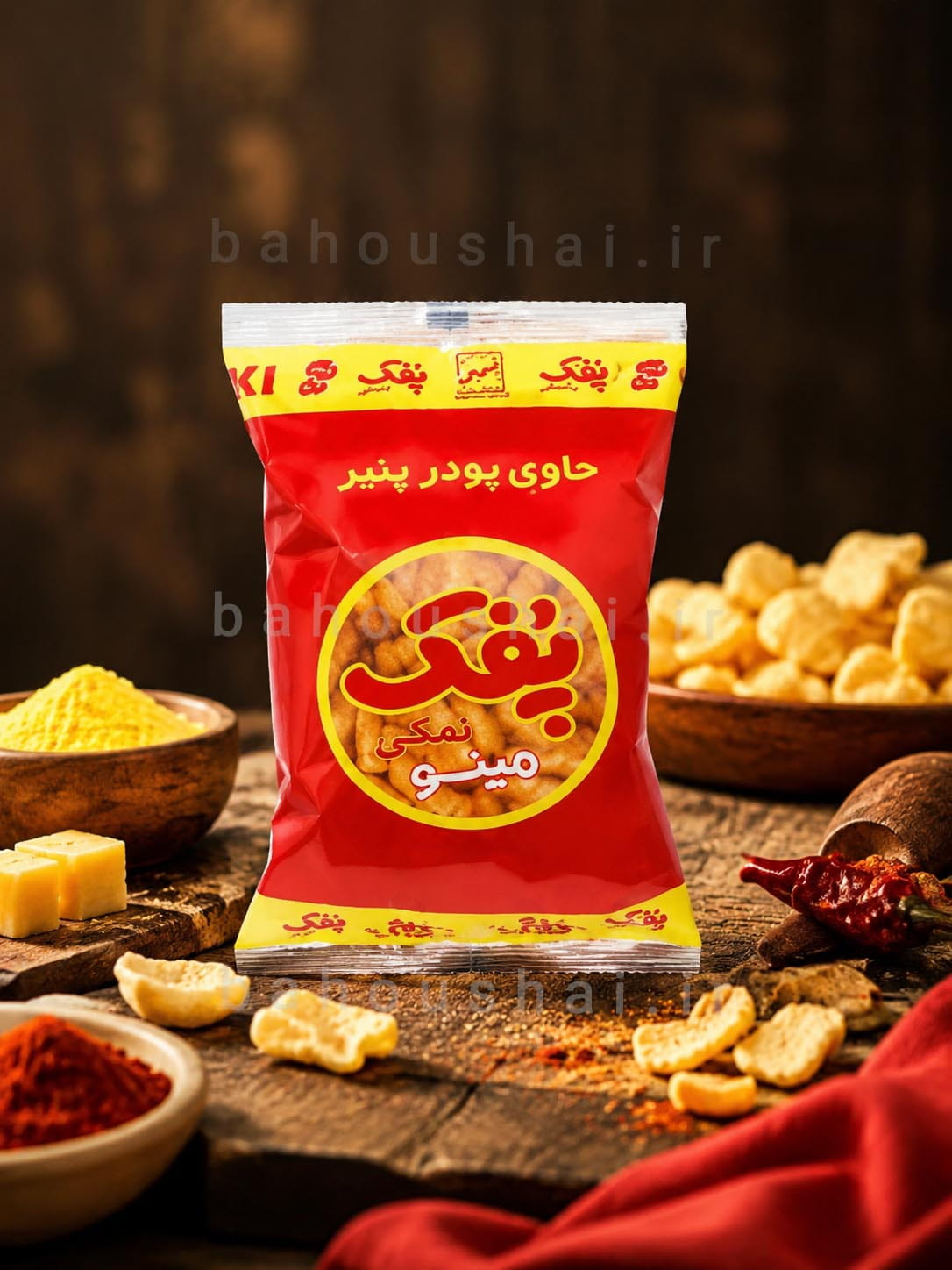 ساخت پوستر تبلیغاتی با هوش مصنوعی و تصویر پفک نمکی در سایت چت جی پی تی